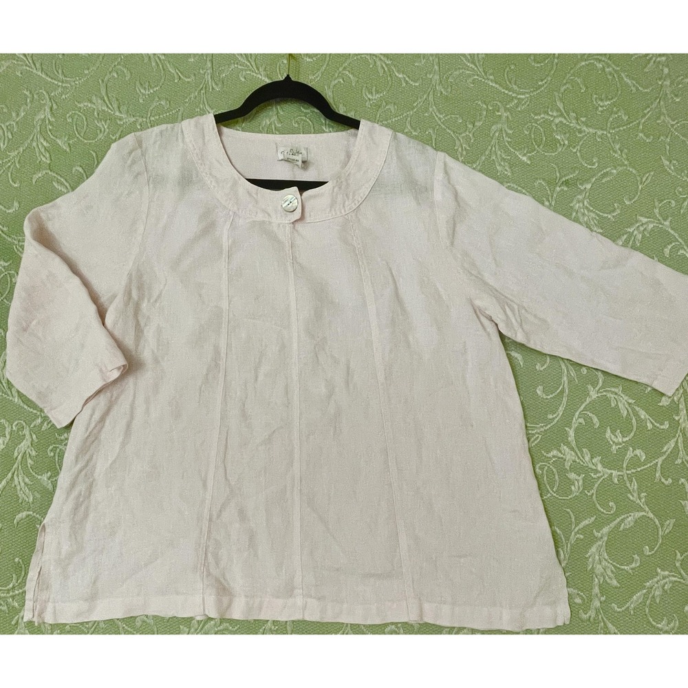 Mosaic Blouse Womens M Pink Linen Scoop Neck 3/4 Sleeve Button Tunic Top USA